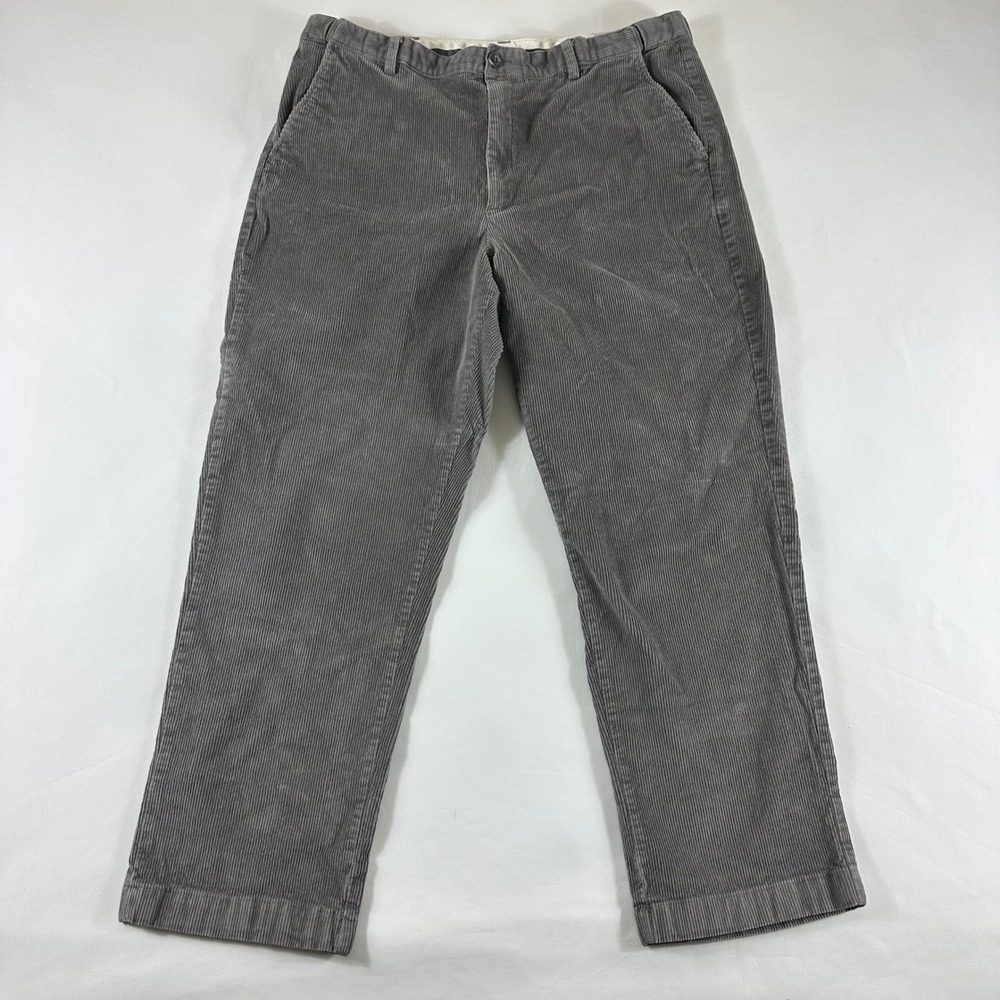 LL Bean Mens Gray Corduroy Pants Straight Leg‎ Wide Wale Casual Trousers 36x27